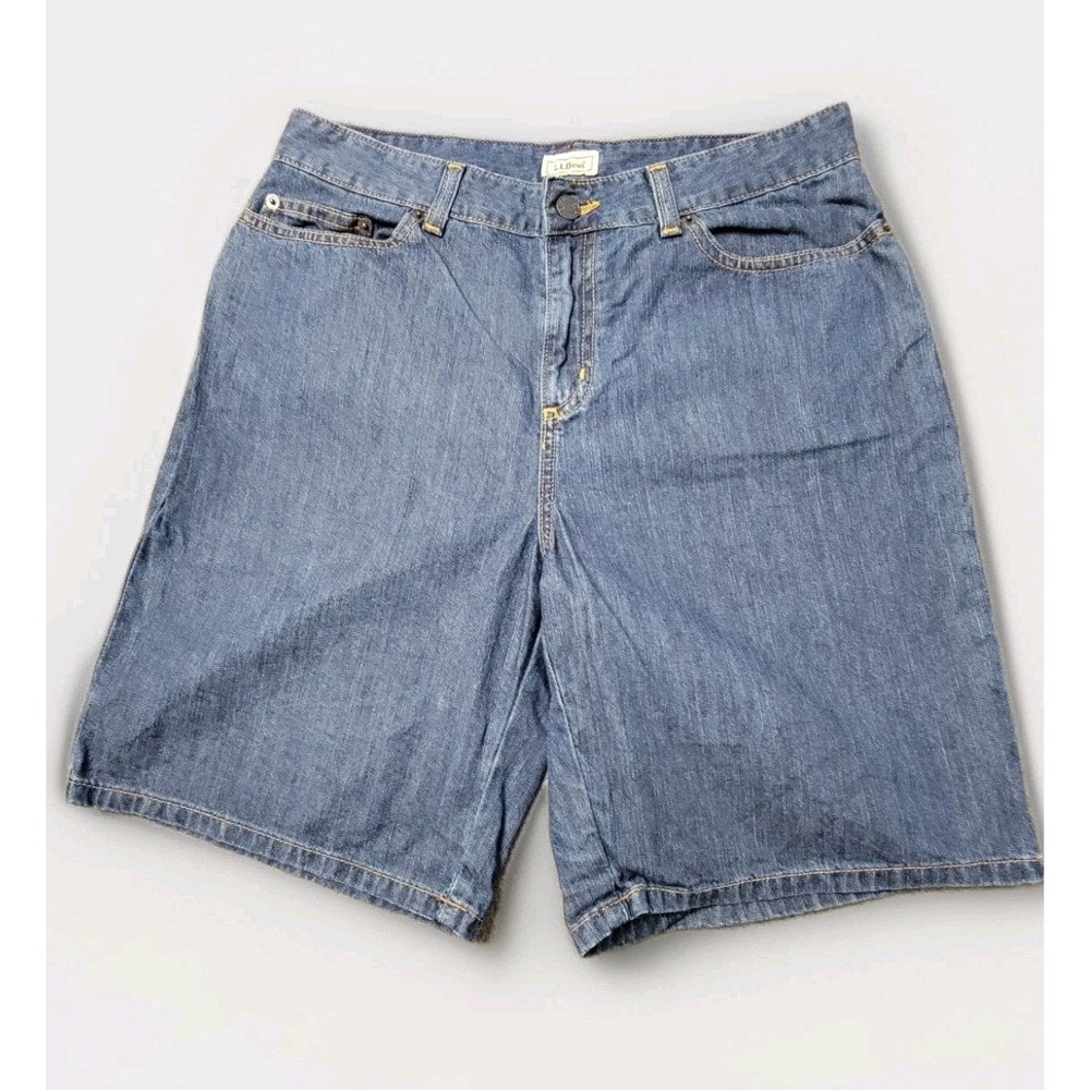 LL Bean Denim Shorts‎ Womens Size 10 Regular Blue Jean 5 Pocket Cotton Bermuda
